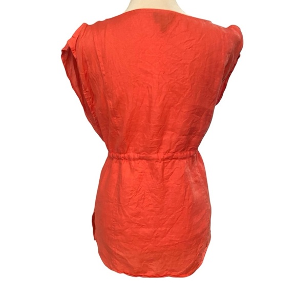 Talbots Pure Irish Linen Drawstring Waist Top Size 6 Coral PleatedBib Lagenlook - Picture 5 of 12